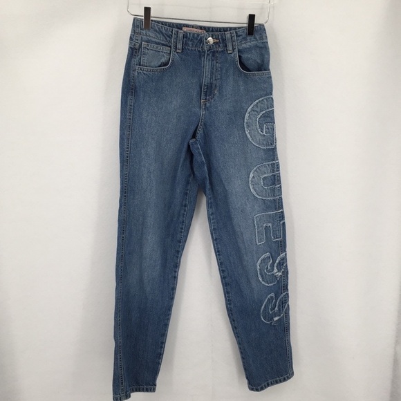 Guess logo applique 1981 high triangle jeans high rise women tapered leg 80s 25 - Picture 1 of 8